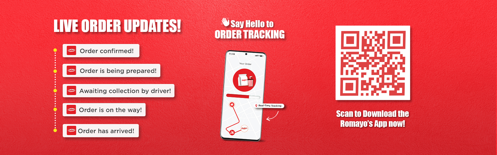 Update on the Order Trackign feature of our app where they will see the live updates of their order on Romayo's,